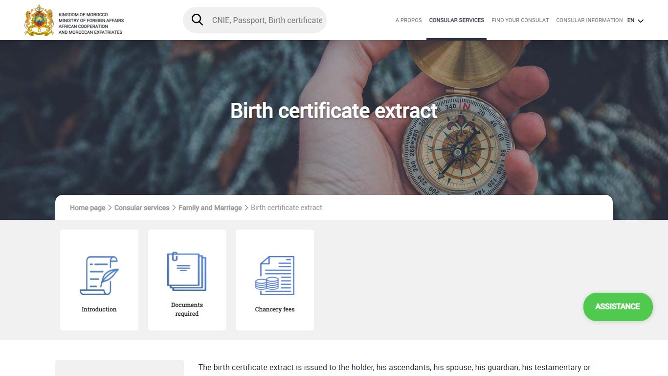 Birth certificate extract | Consular services